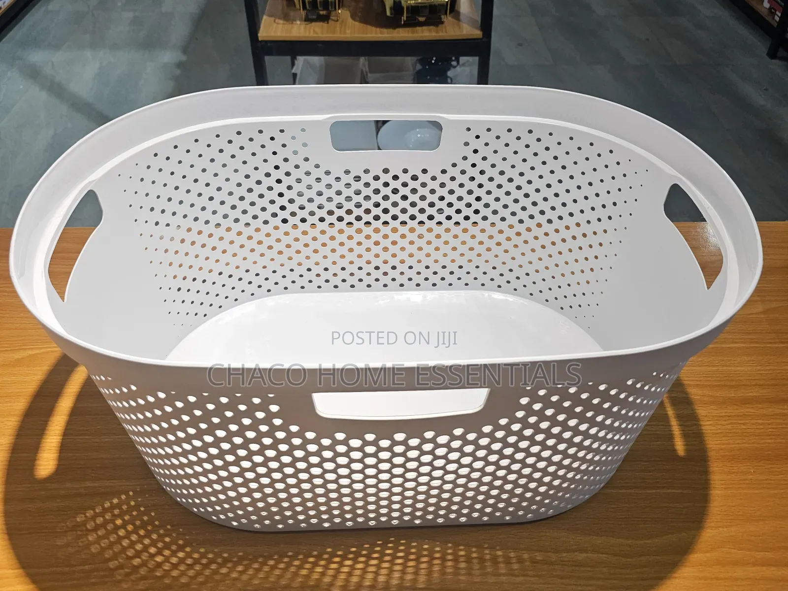 Plastic Laundry Basket / Clothes Hamper - White / Grey