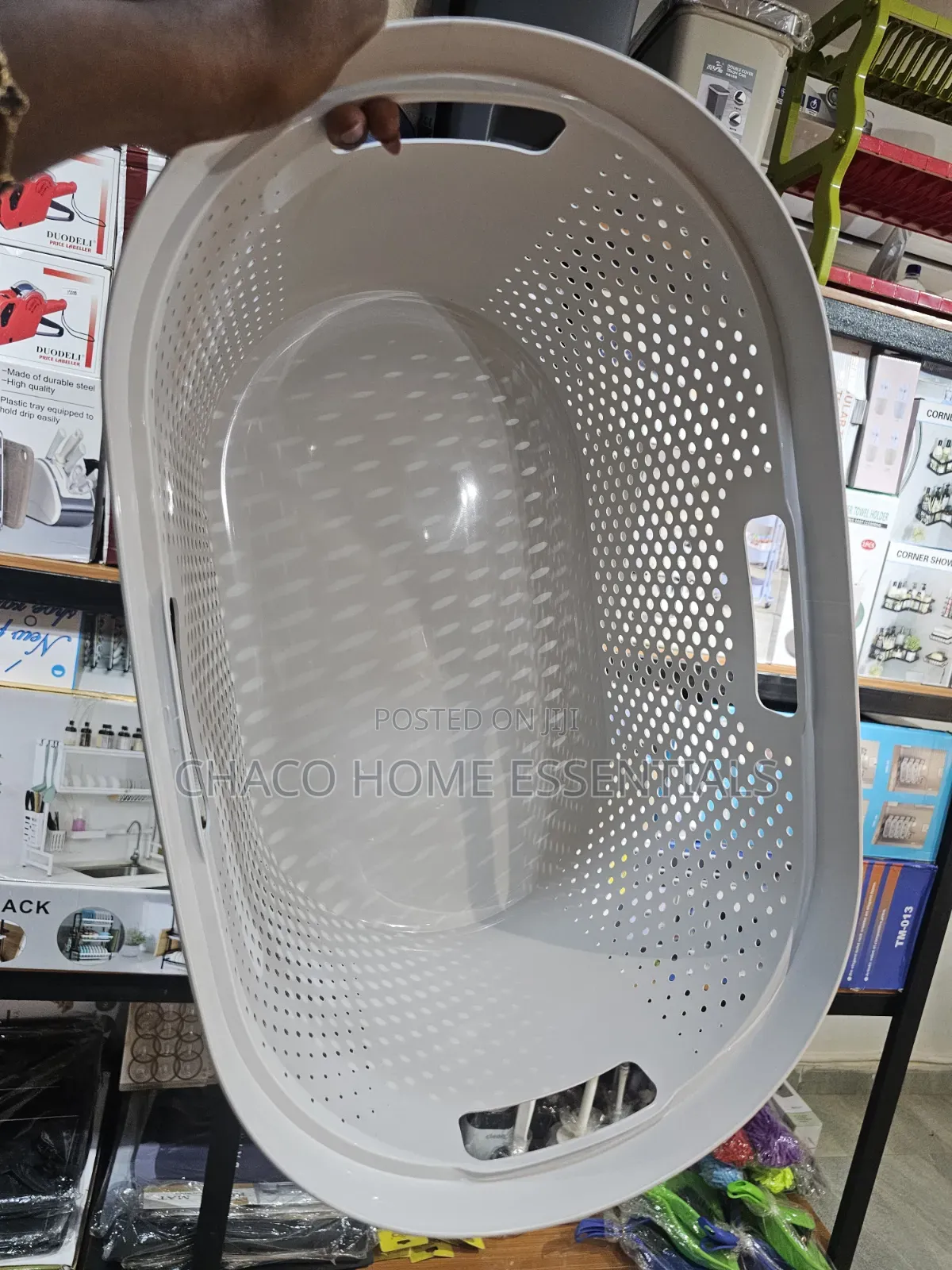 Plastic Laundry Basket / Clothes Hamper - White / Grey