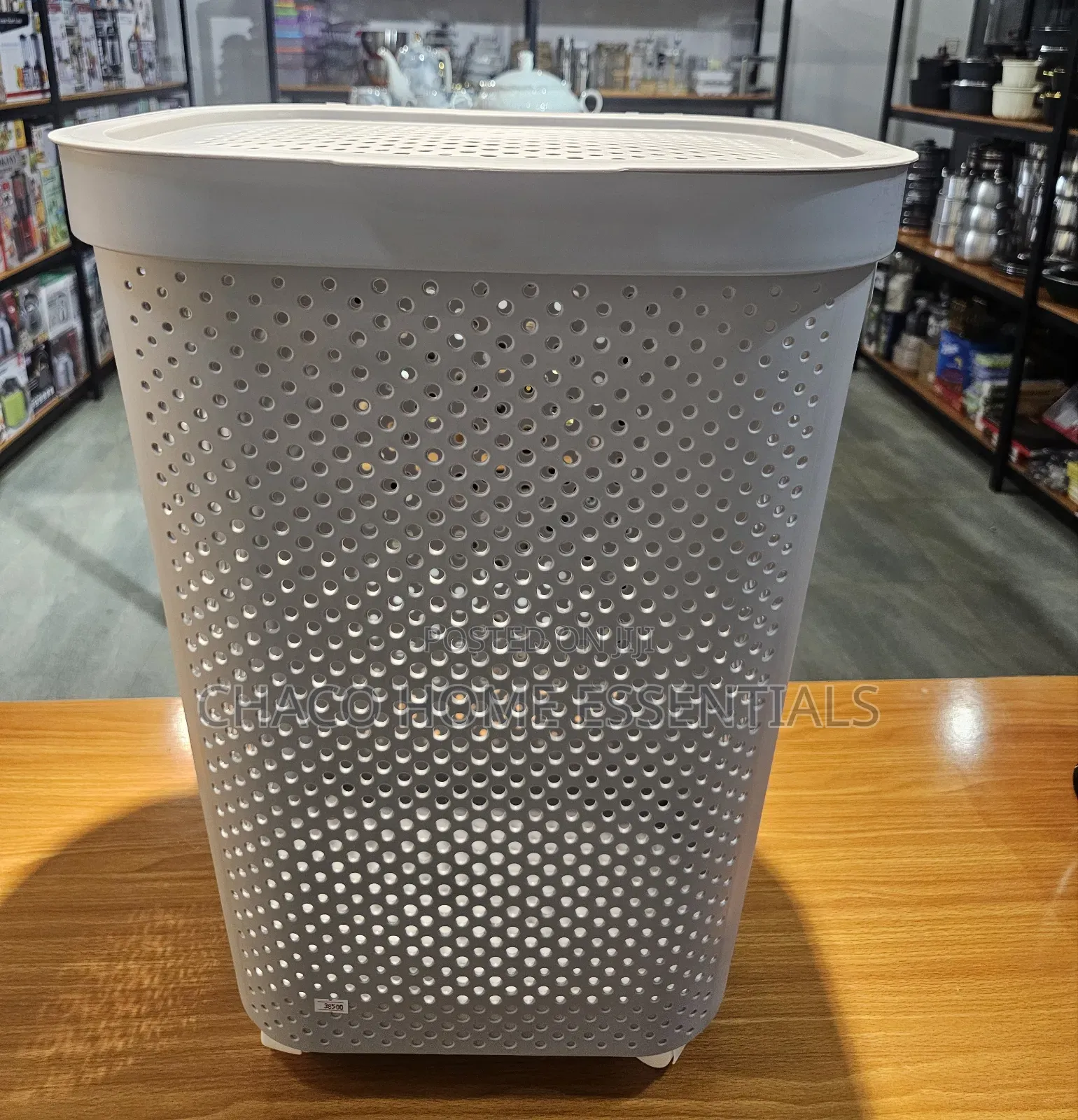 Large Premium Plastic Laundry Basket With Lid Wheels - Grey / White
