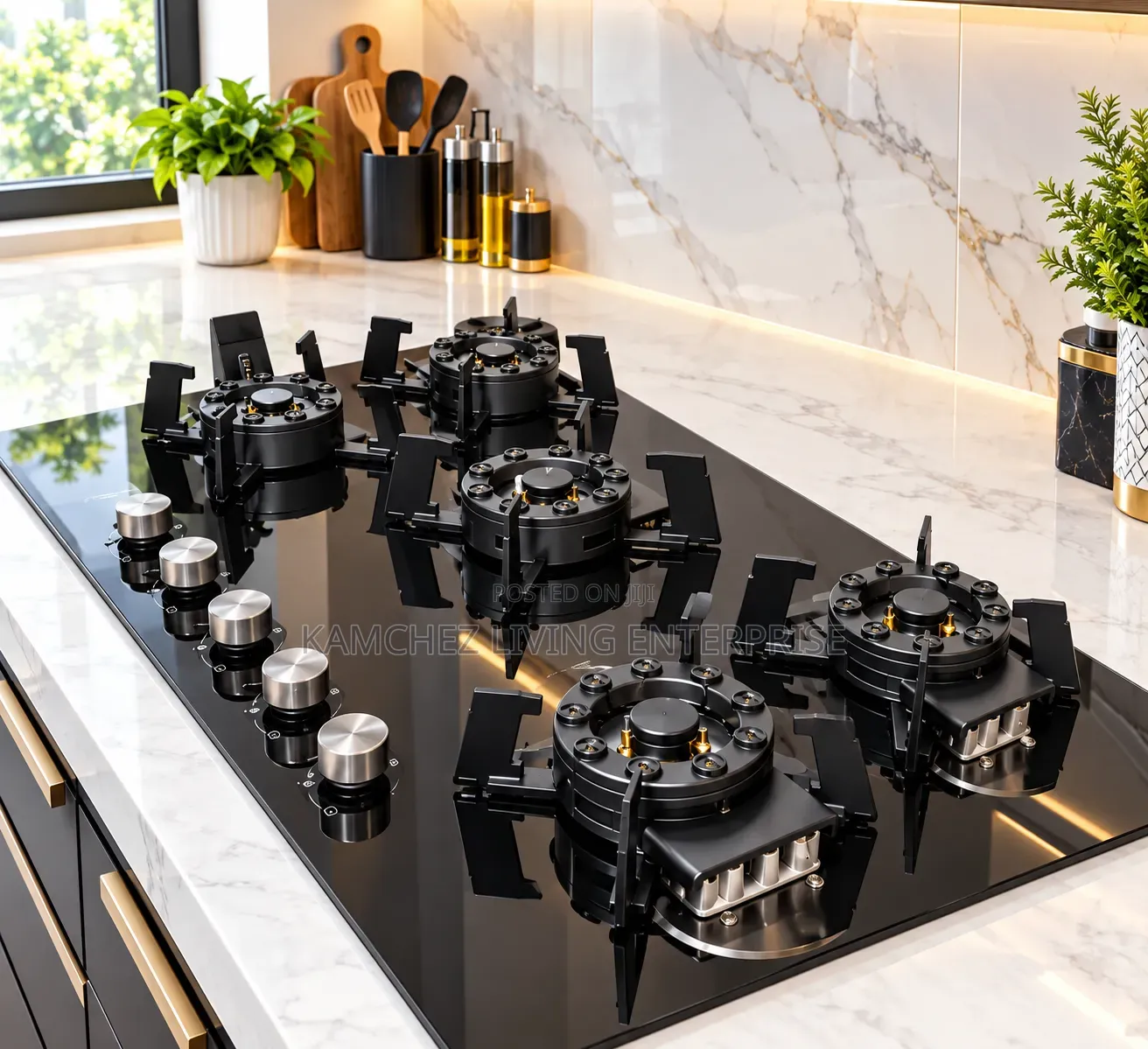 Luxury Flip Up 5 Burner Built-in Gas Coker With Heavy Duty Pan Support