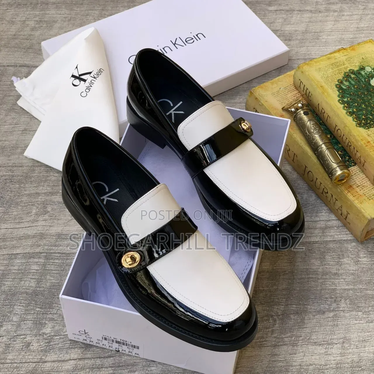 Men Calvin Klein White and Black Loafer Shoes