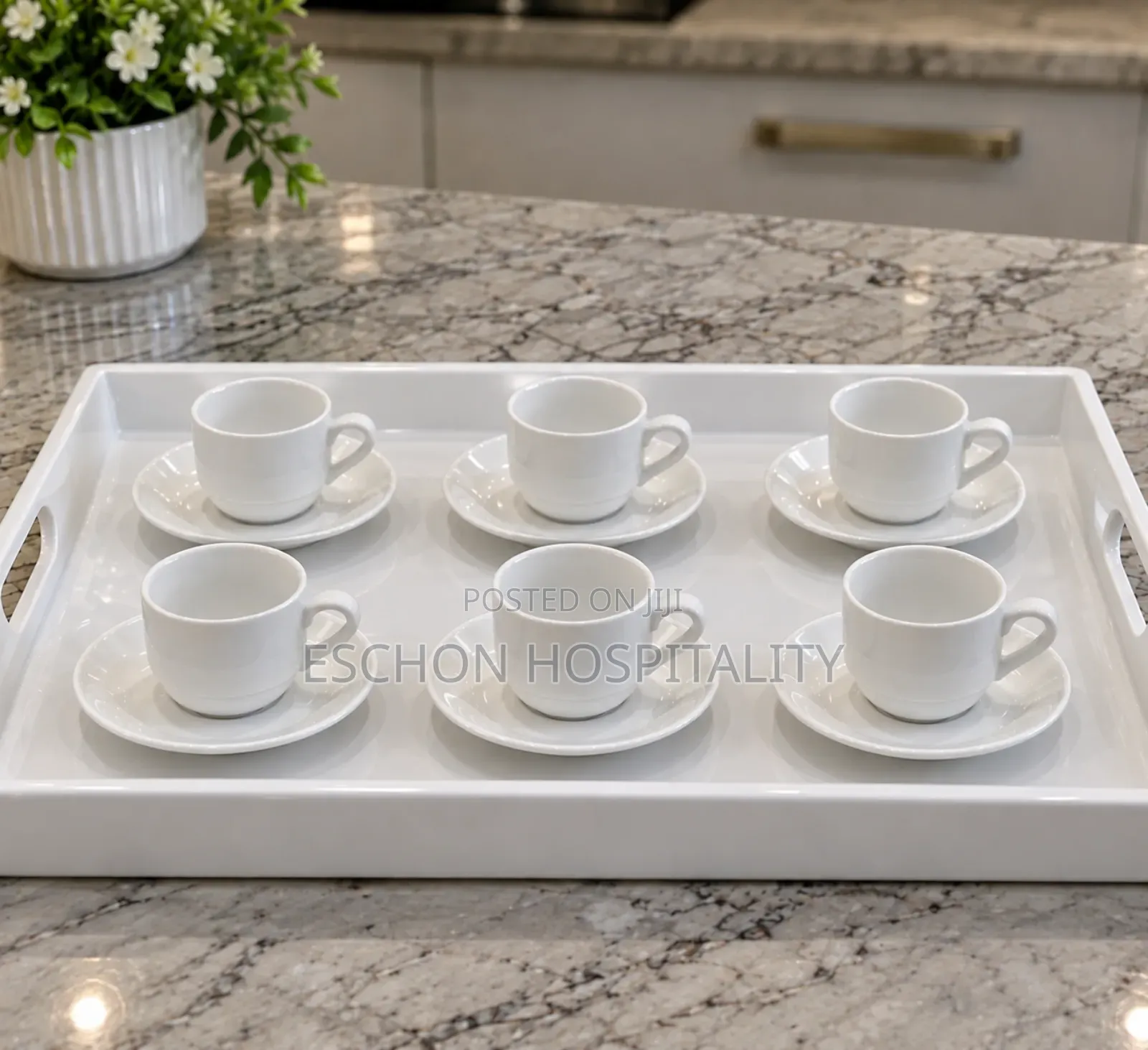 Espresso White Tea Cups Saucers