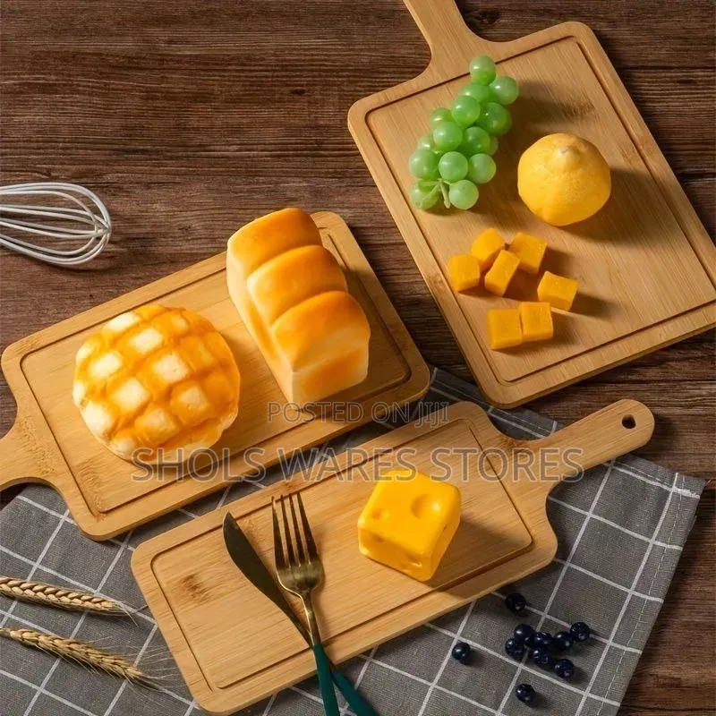 Bamboo Round /Flat Pizza Plate / Fruit Plate With Handle