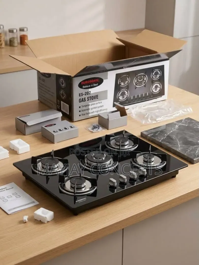 EUROSONIC ES-202 5-Burner Gas Stove Tempered Glass Efficient Cooker