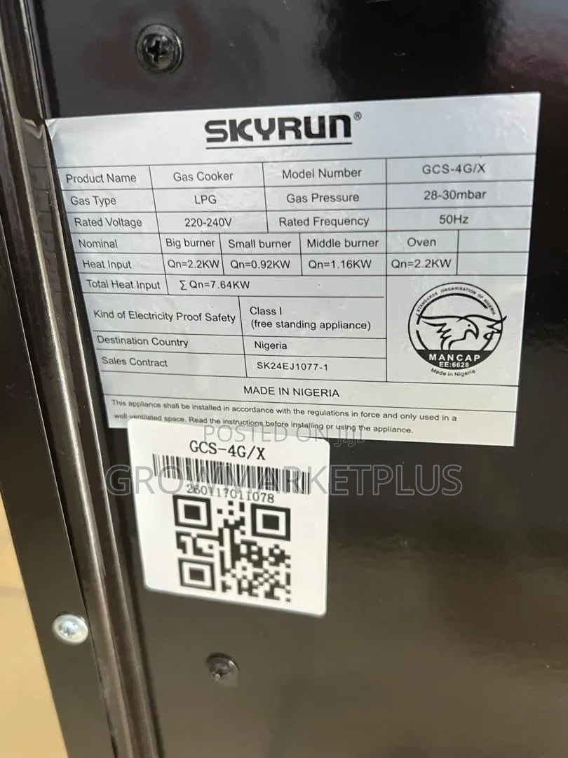 SkyRun 4-Burner Gas Cooker With Oven – GCS-4G/X