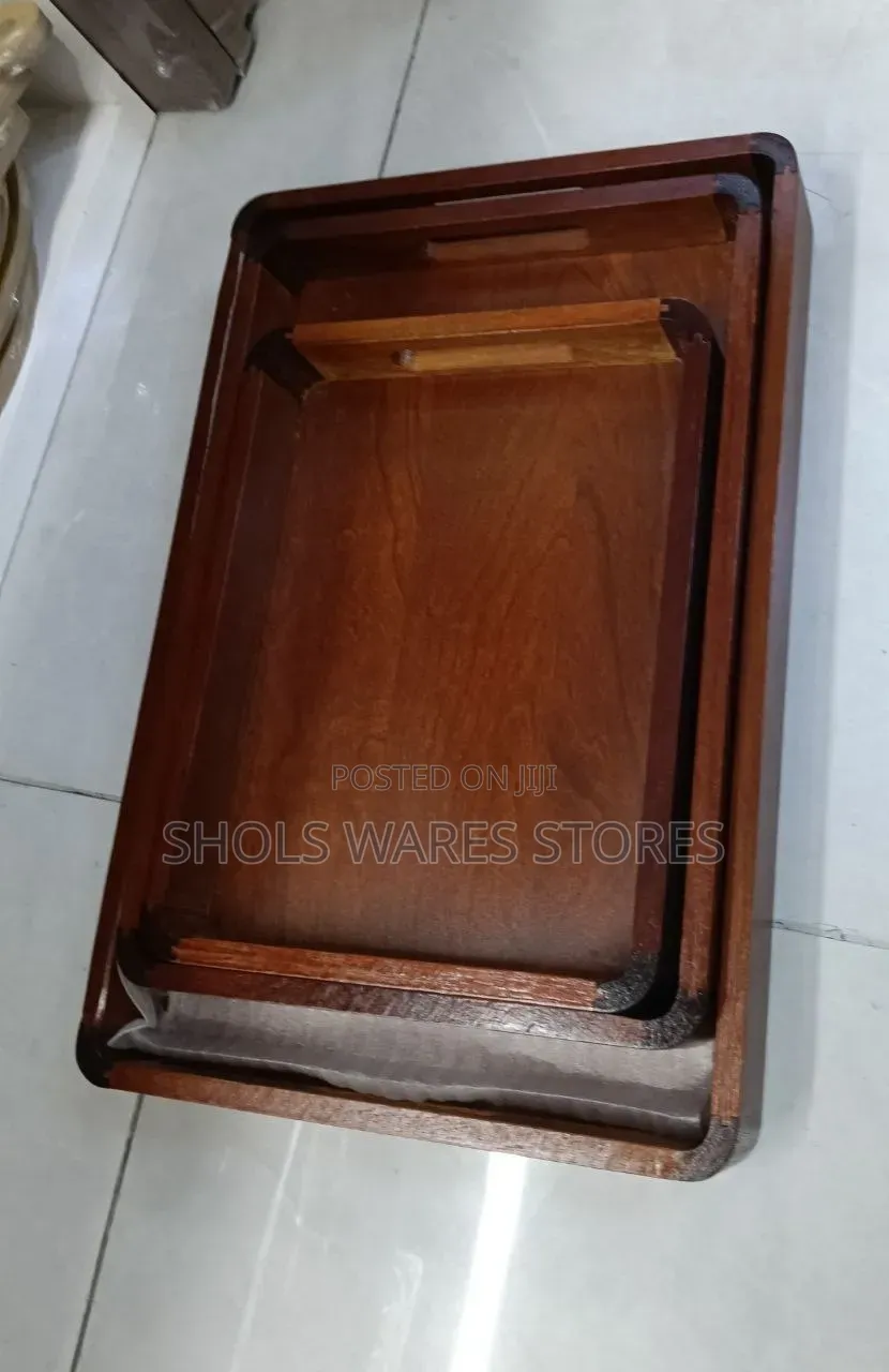 3 in 1 Quality Wooden Serving Tray Set - Dark Walnut.