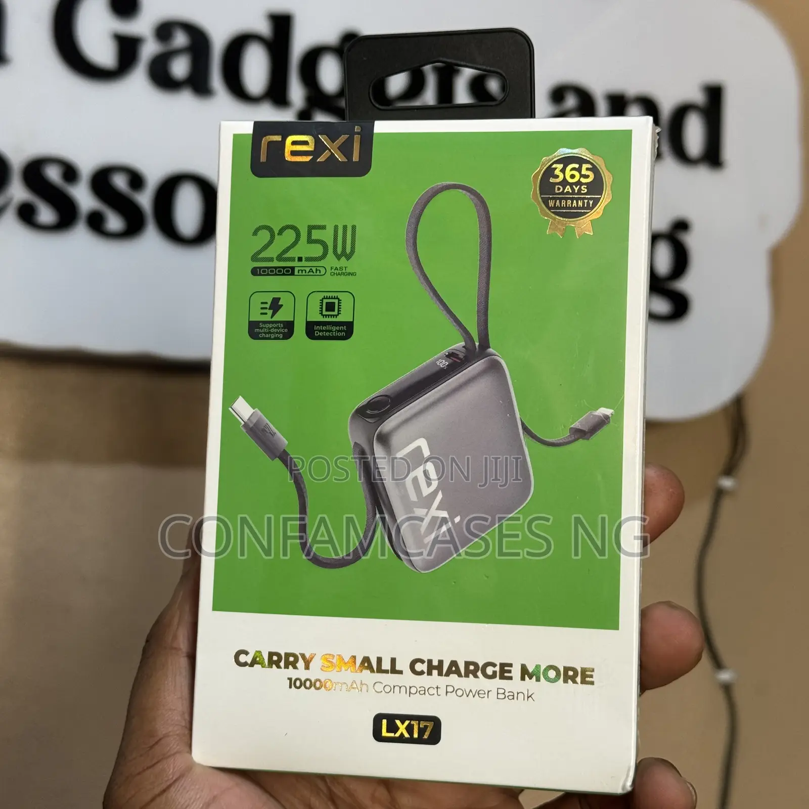 Rexi LX17 10,000mAh 22.5W Fast Charging Power Bank With Inbuilt Cable