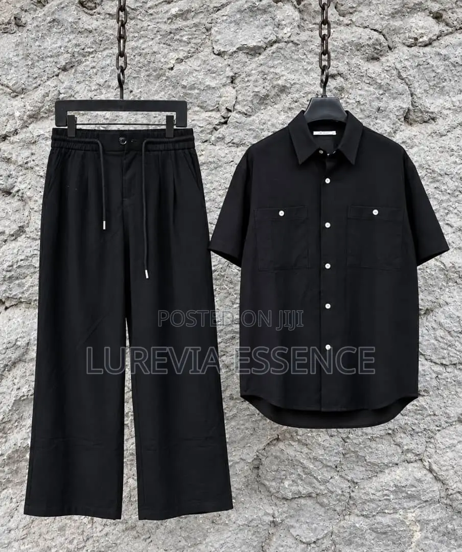 Navy Linen Co-Ord Set – Short-Sleeve Shirt Wide-Leg Trousers
