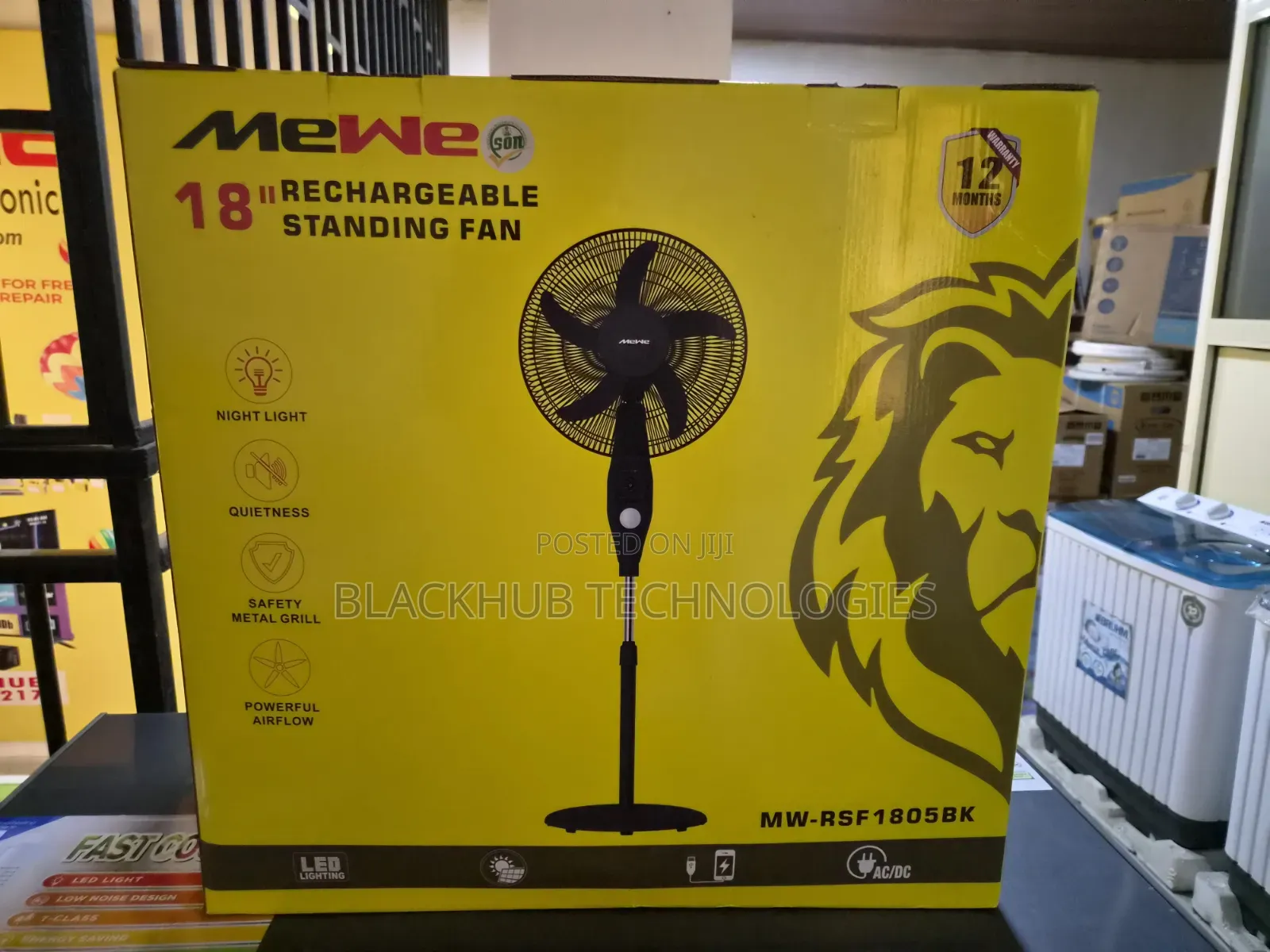 Mewe Rechargeable Standing Fan 18 Inches Blade With Free Solar Panel