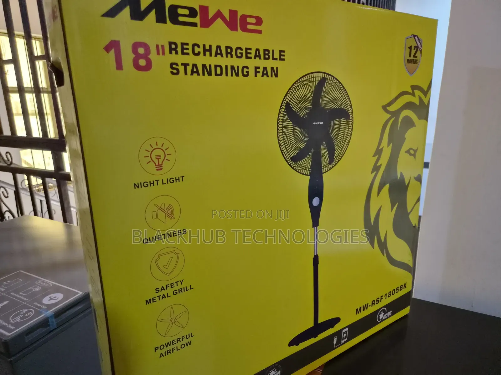 Mewe Rechargeable Standing Fan 18 Inches Blade With Free Solar Panel