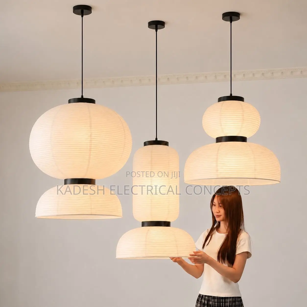 Wabi Sabi Rice Paper Pendant Lamp LED Chandelier for LivingRoomCeiling