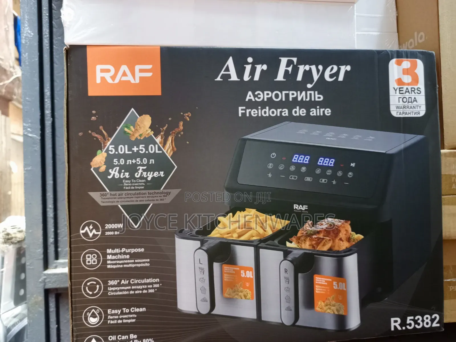 RAF 2 Compartment Air Fryer Smart Digital Air Fryer 5L+5L Healthy Kit