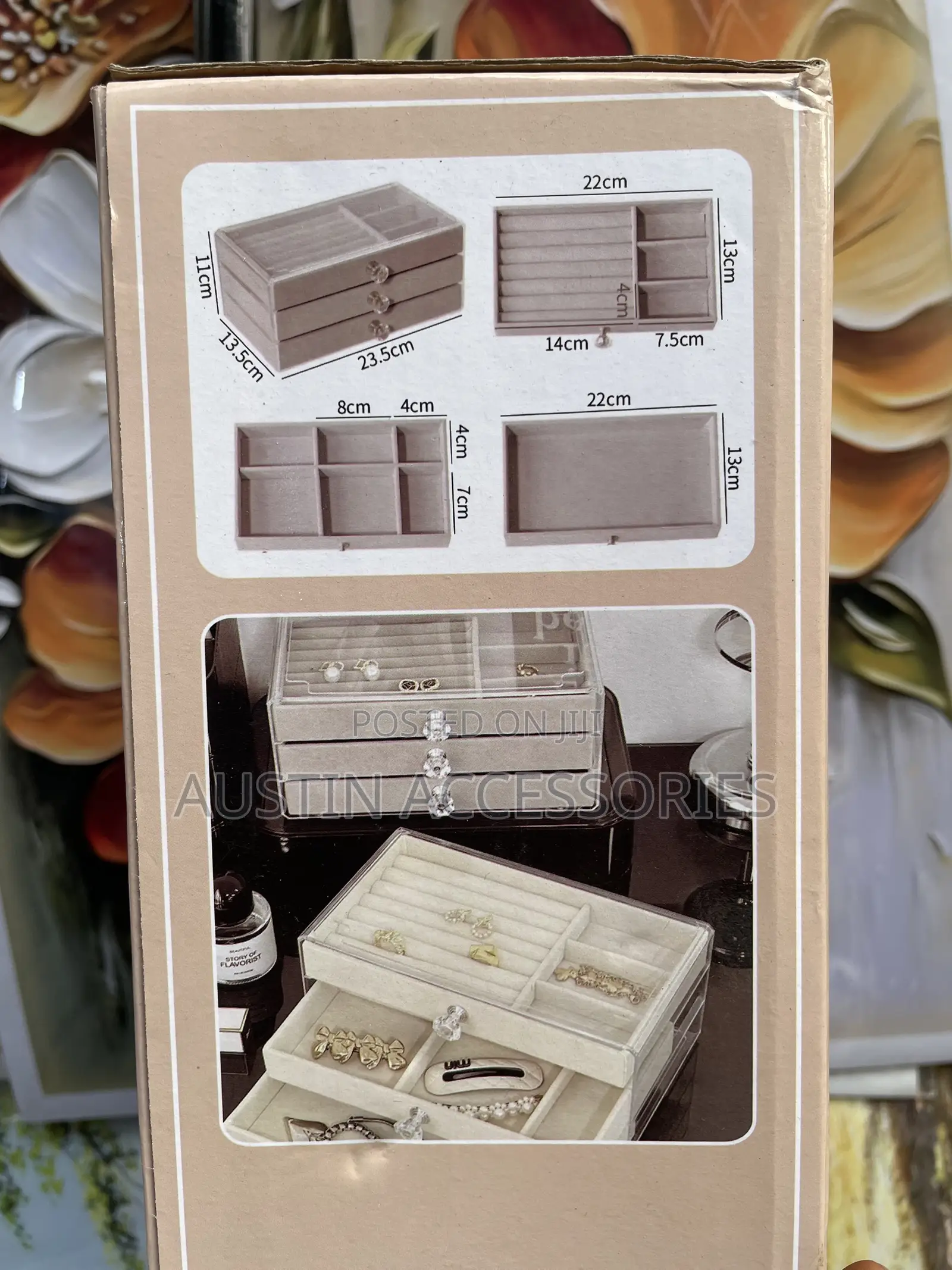 Multi-Functional 3-Layer Velvet and Acrylic Jewelry Storage Box