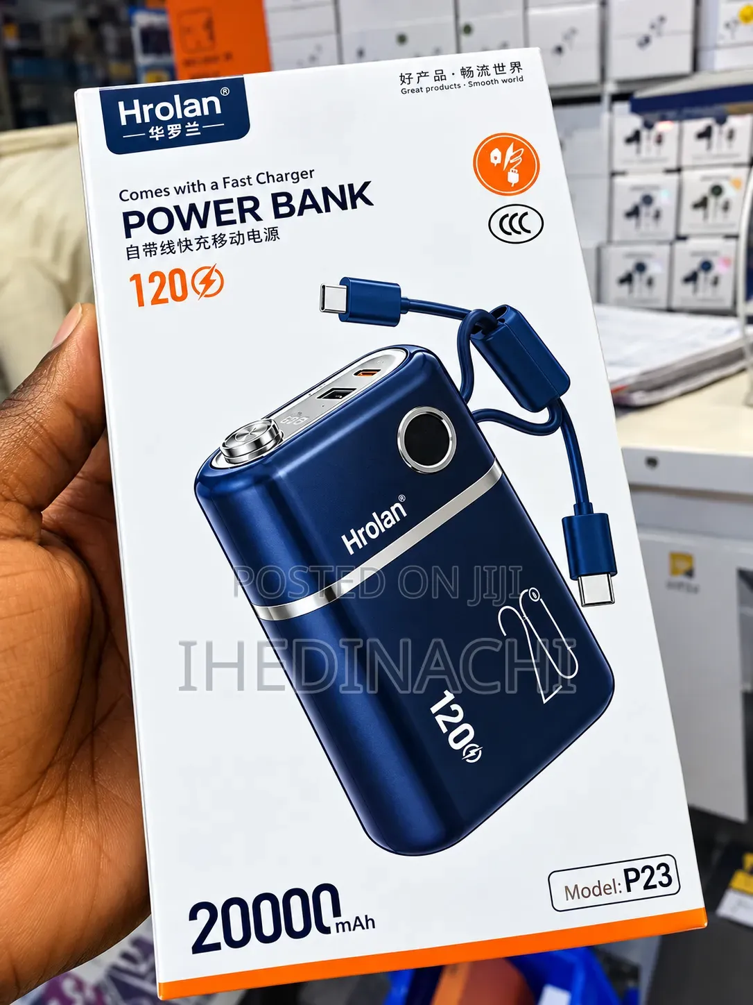Hrolan P2 20,000mAh 120W Fast Charging Power Bank With Built-in Cables
