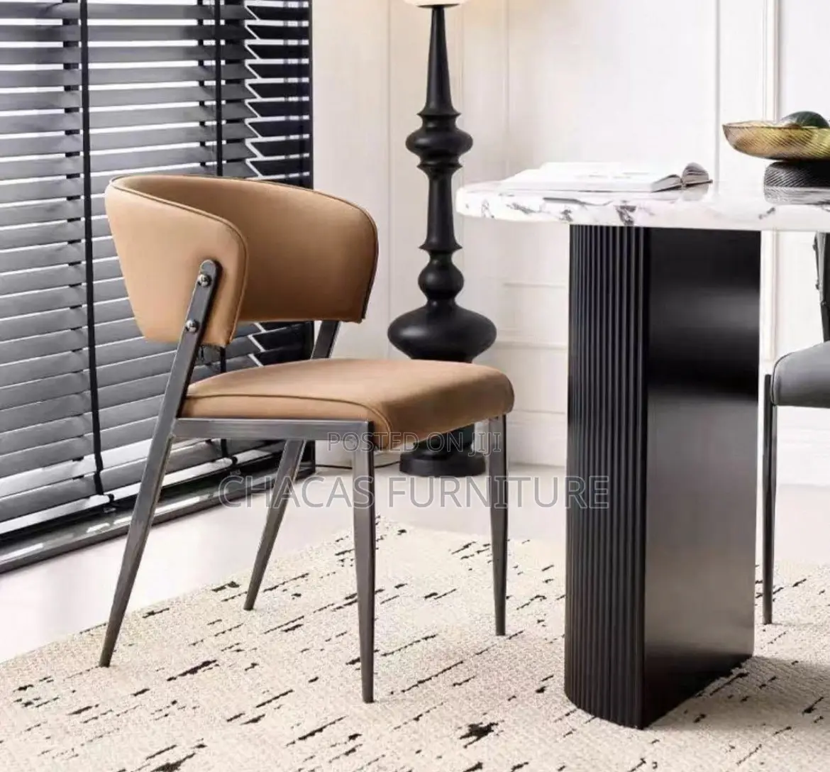 Luxury Curved Leatherette Accent Dining Chair With Metal Frame