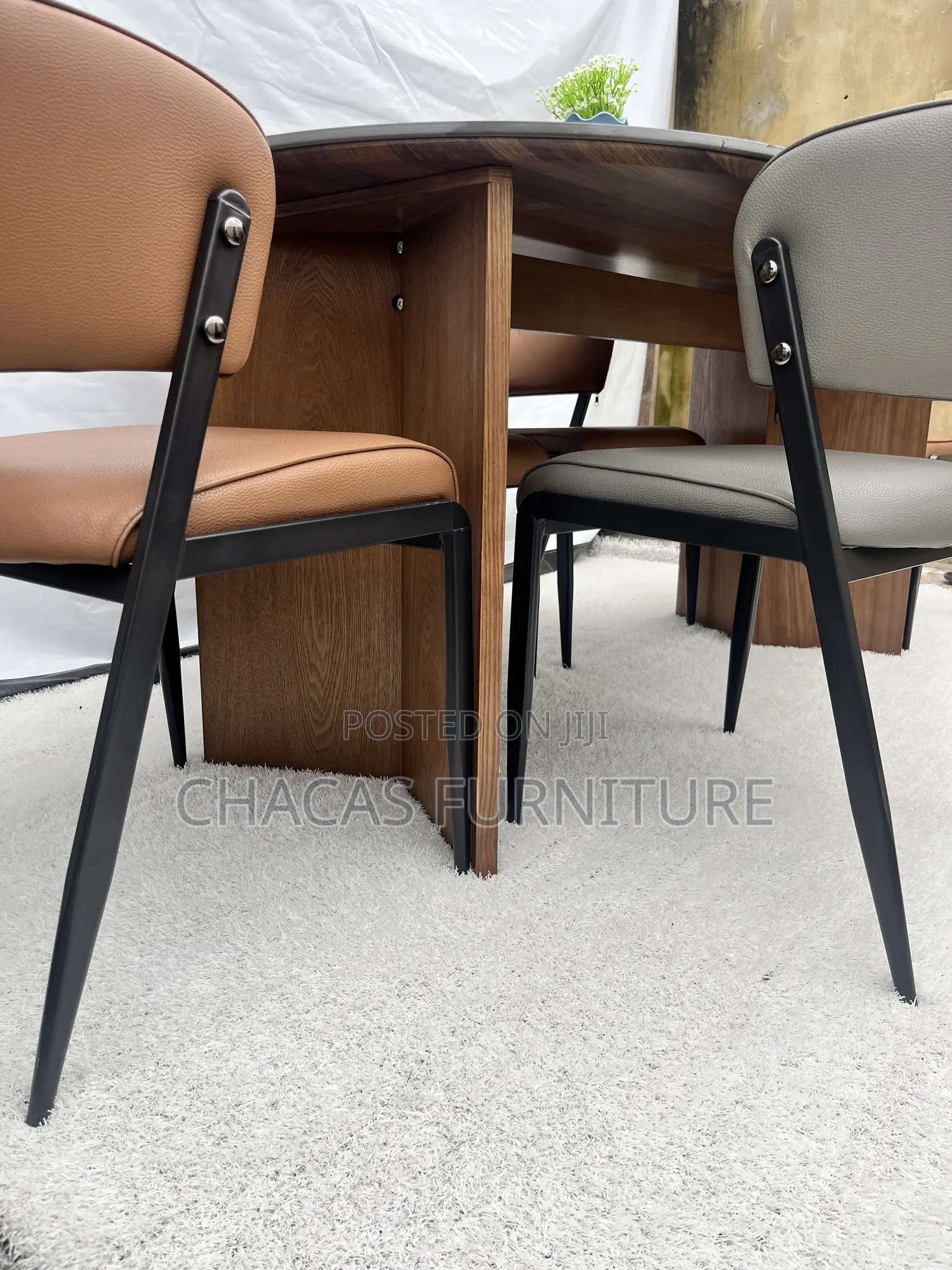 Luxury Curved Leatherette Accent Dining Chair With Metal Frame