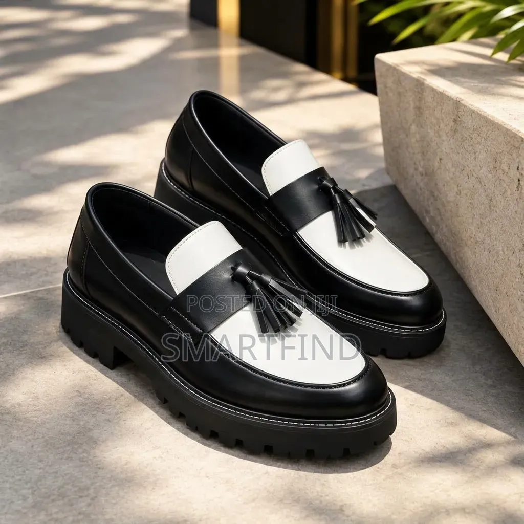 Black/White Premium Leather Shoes