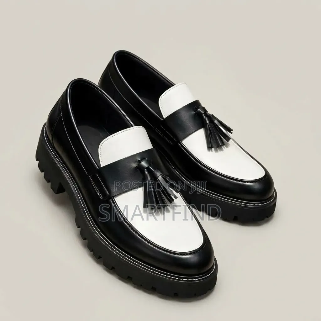 Black/White Premium Leather Shoes