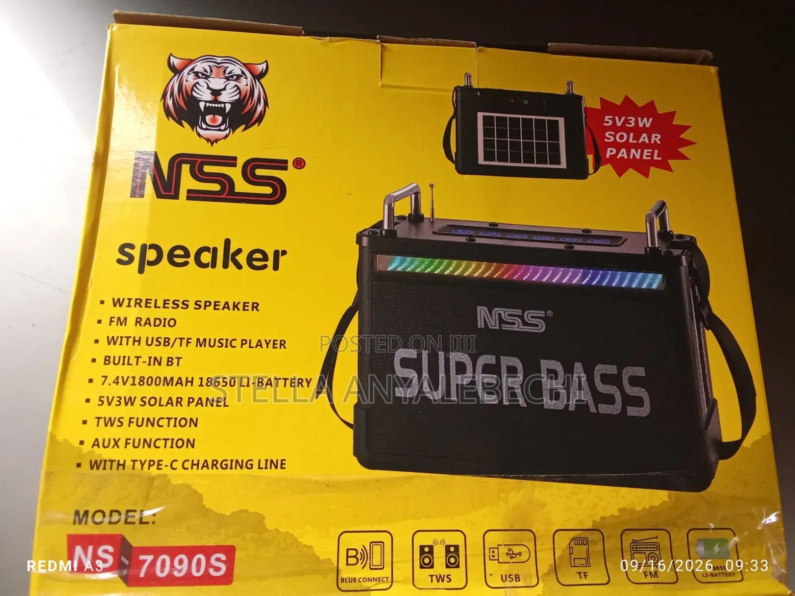 Solid Bass Bluetooth Rechargeable Wireless Speaker+ 3w Inbuilt Panel