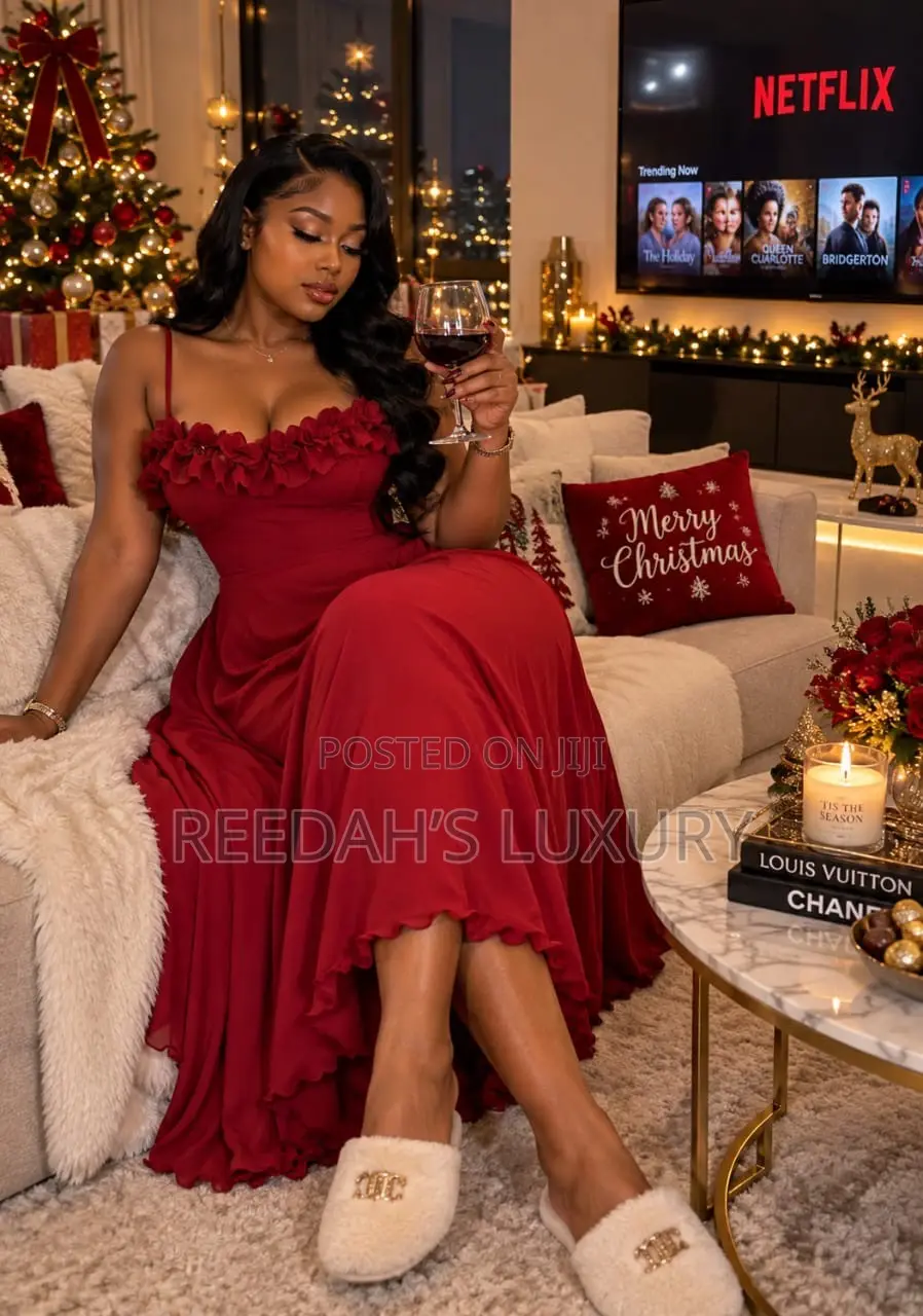 Emerald Elegance Ruffled Lounge Gown
