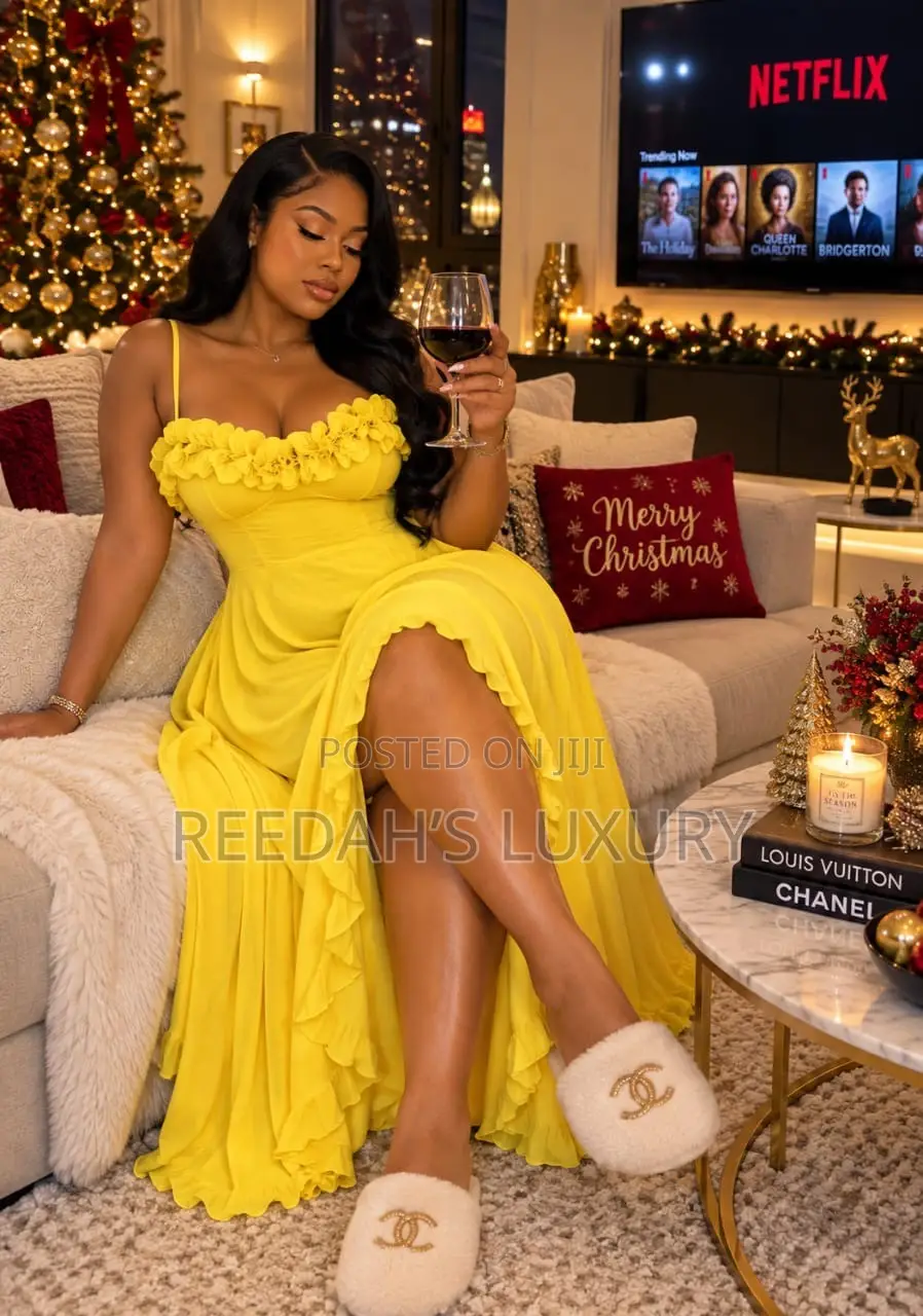 Emerald Elegance Ruffled Lounge Gown