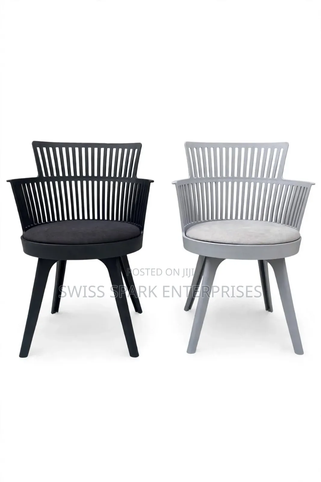 Modern Bucket / Slat Chairs (Black Grey) - With Cushion