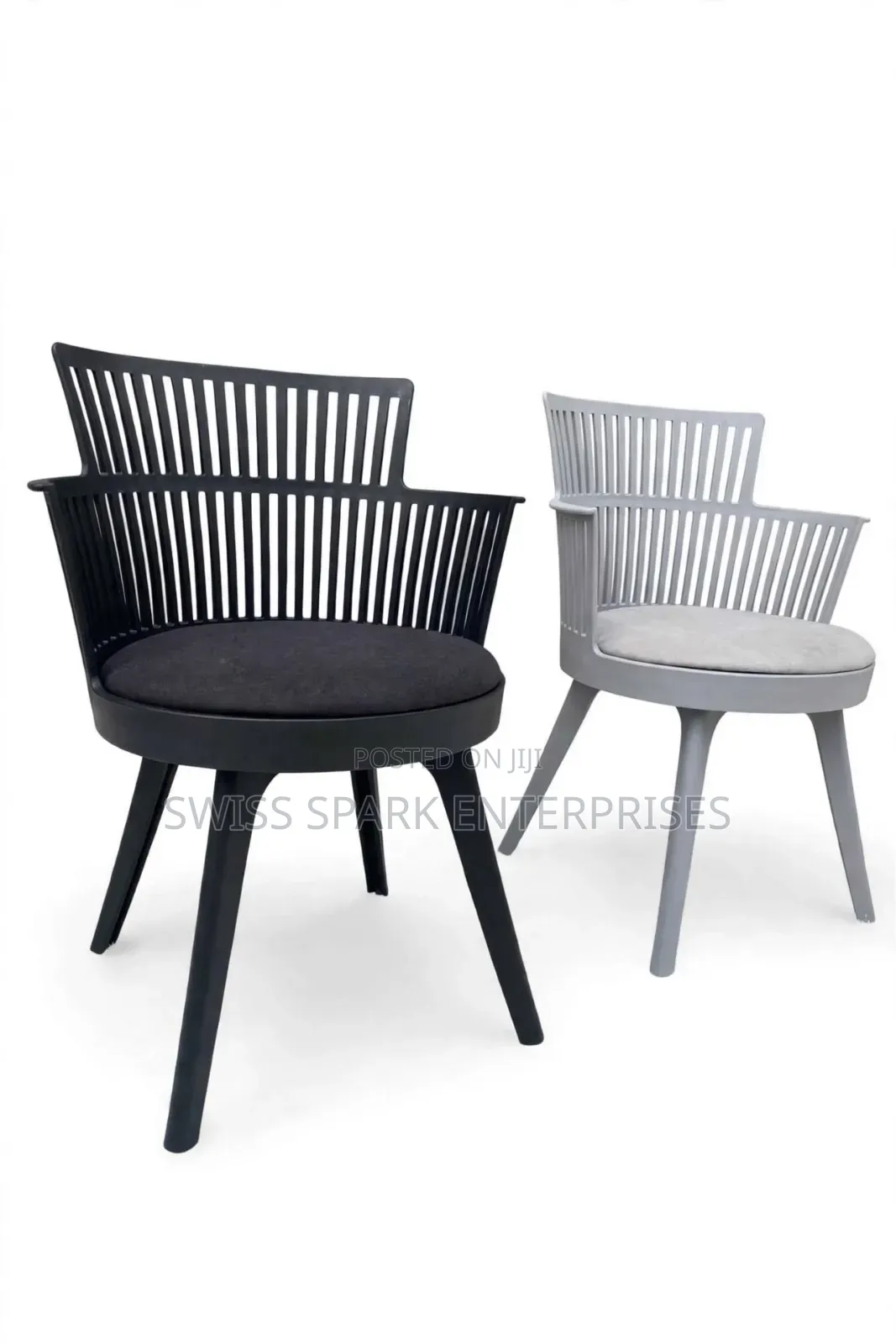 Modern Bucket / Slat Chairs (Black Grey) - With Cushion