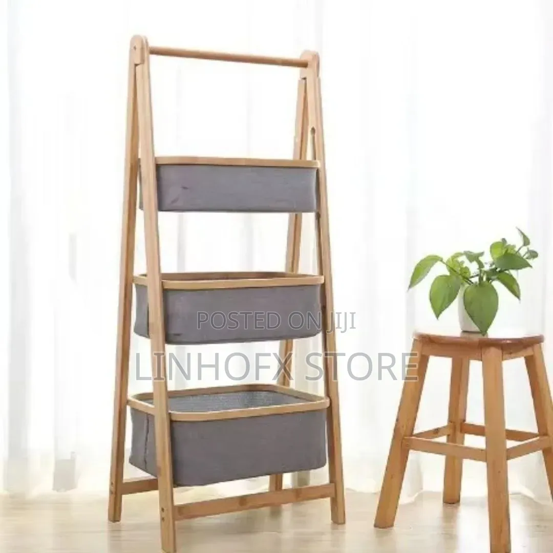 3-Tier Foldable Multipurpose Wooden Storage Rack.