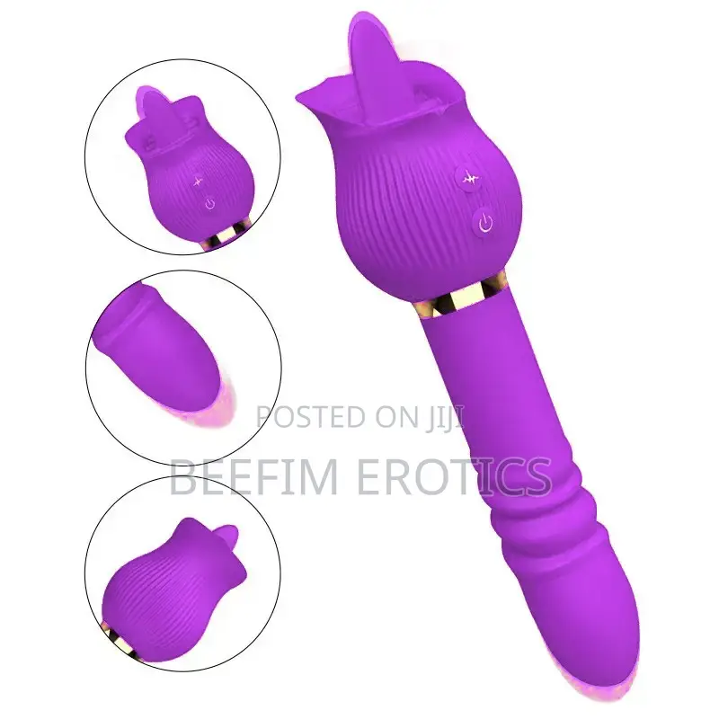 Rose Tongue Licking Telescopic Vibrator G-Spot Dildo True Tongue Vibra