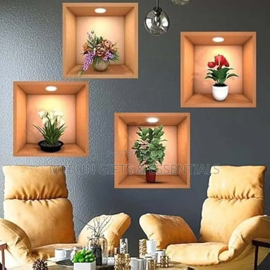 3D Flower Wall Sticker Decor (Pack of 4)