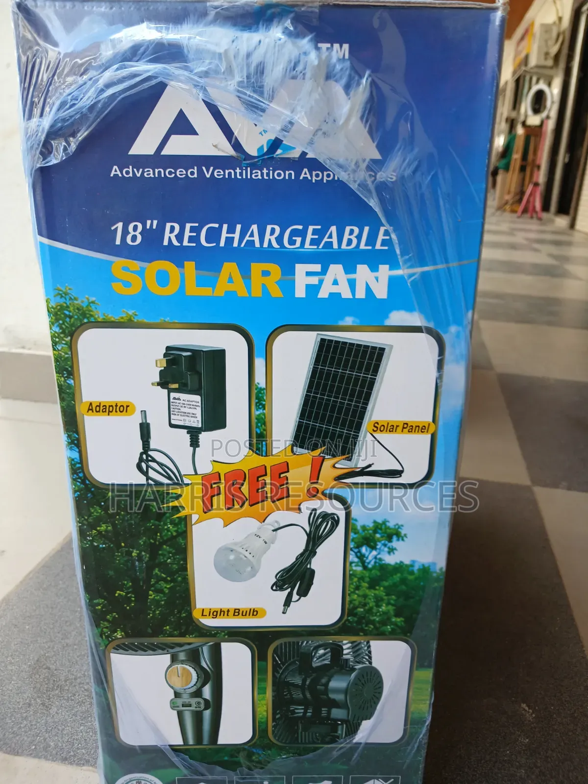 Ava 18-Inch Rechargeable Solar Standing Fan With Solar Panel & Bulb