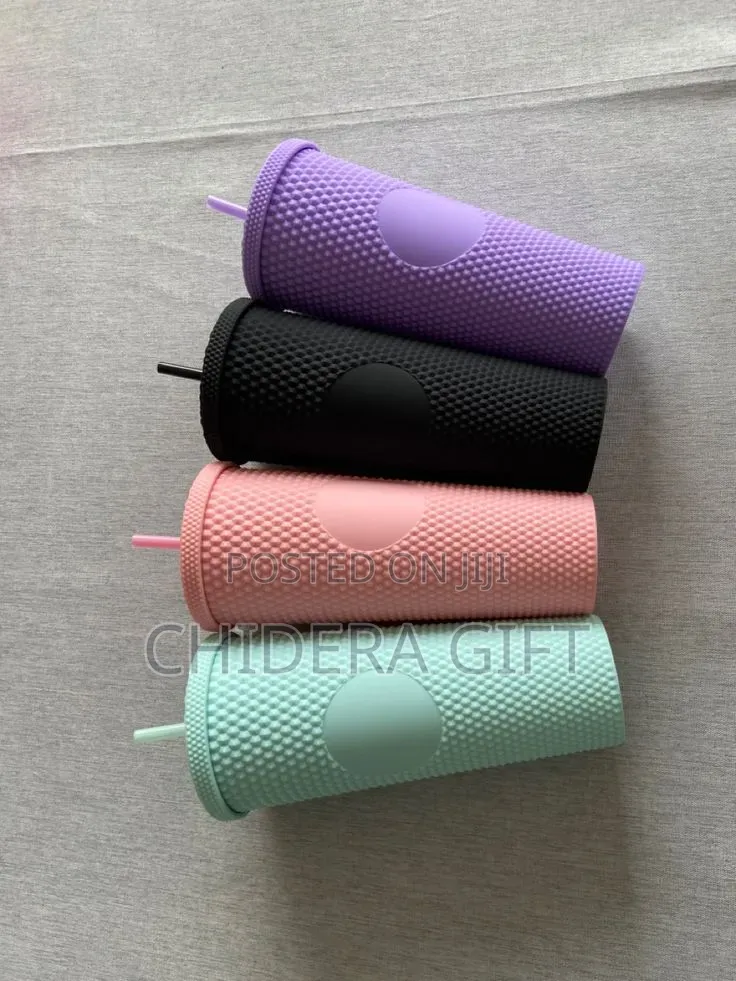 Textured Tumbler Cup With Straw