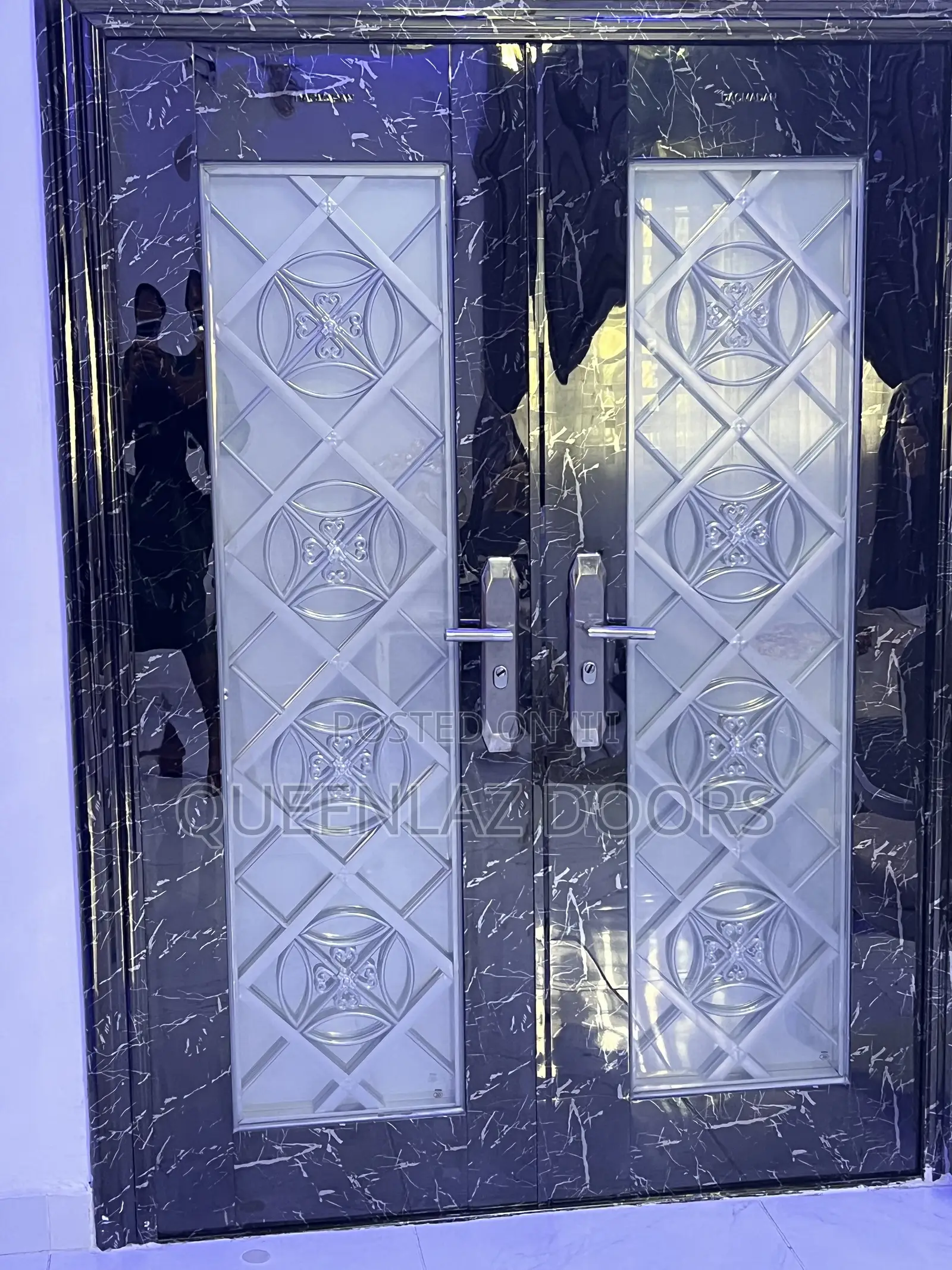 5ft Black Marble Glass Door