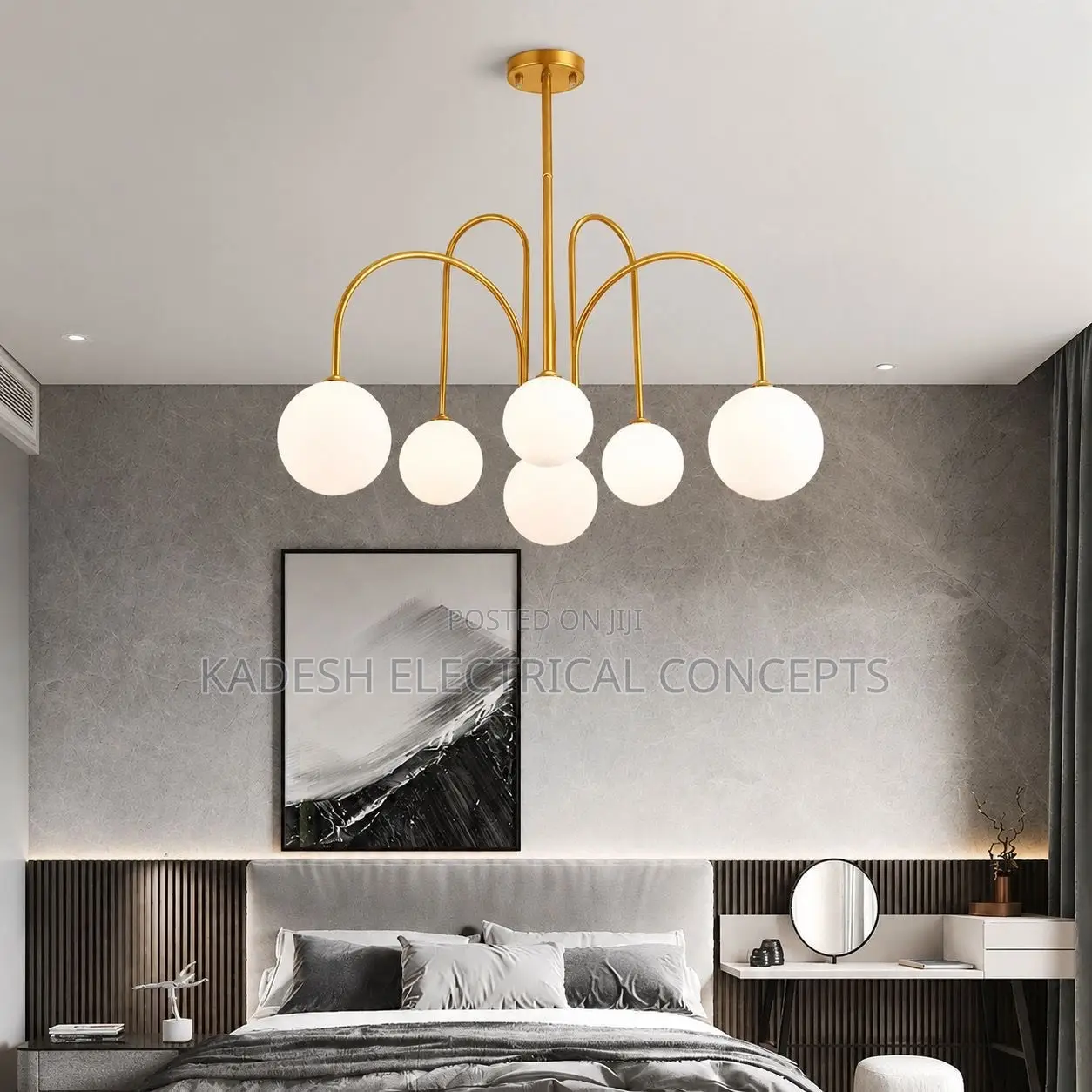 Modern Globe Glass Chandelier, Multi‐Head Milk GlassBall Pendant Light