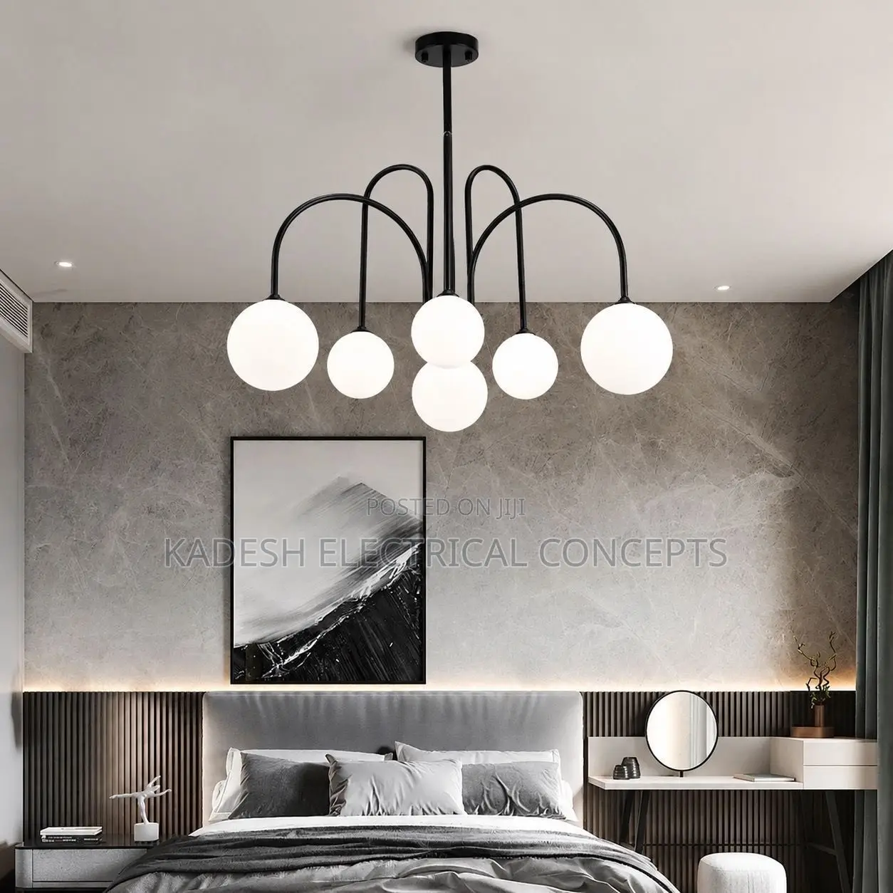 Modern Globe Glass Chandelier, Multi‐Head Milk GlassBall Pendant Light