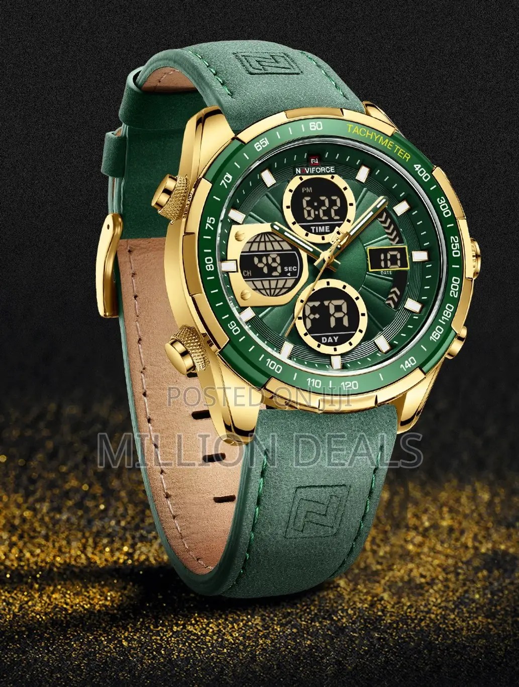 Men's Digital Analog Quartz Waterproof Leather Wristwatch