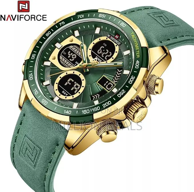 Men's Digital Analog Quartz Waterproof Leather Wristwatch