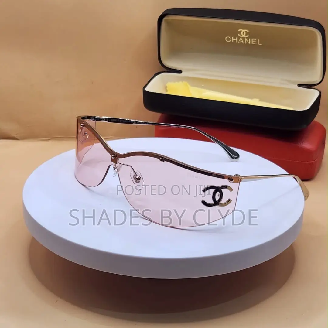 Luxury Chanel Gold-Trimmed Shield Sunglasses – Statement Piece