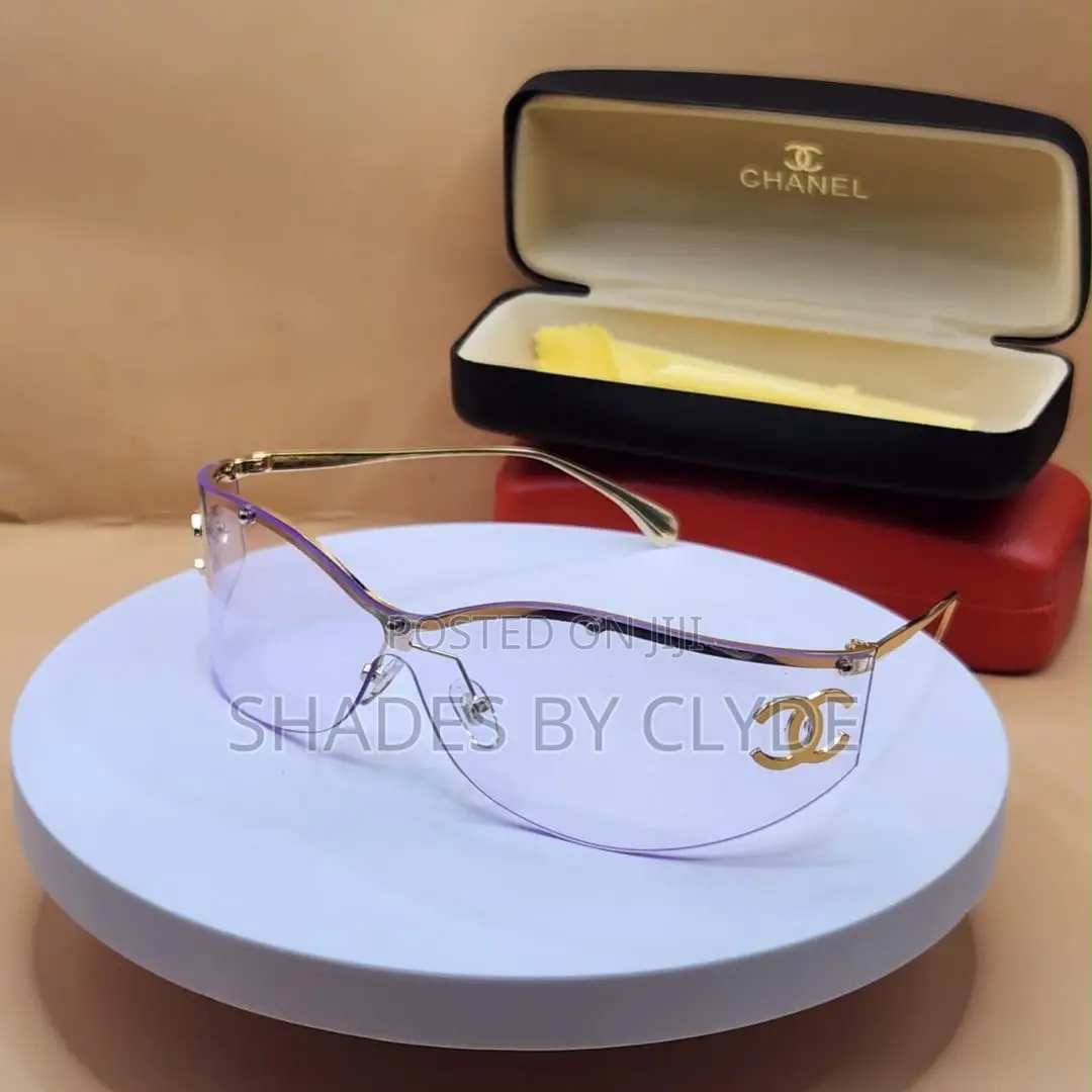 Luxury Chanel Gold-Trimmed Shield Sunglasses – Statement Piece