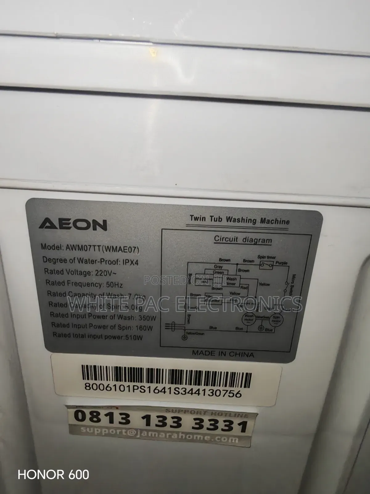 New Aeon 7KG Semi Automatic ( Manuel ) Washing Spining > 2 Yrs