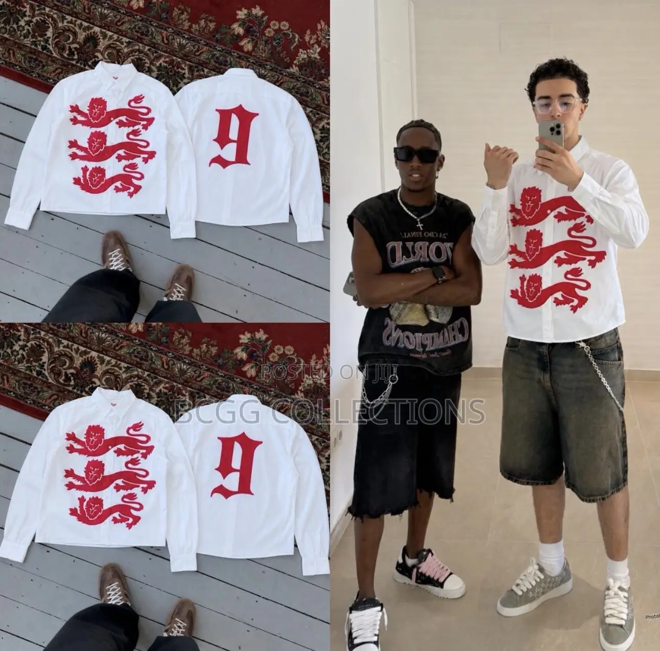 Ecru Lions Graphic Cropped Corduroy Shirt