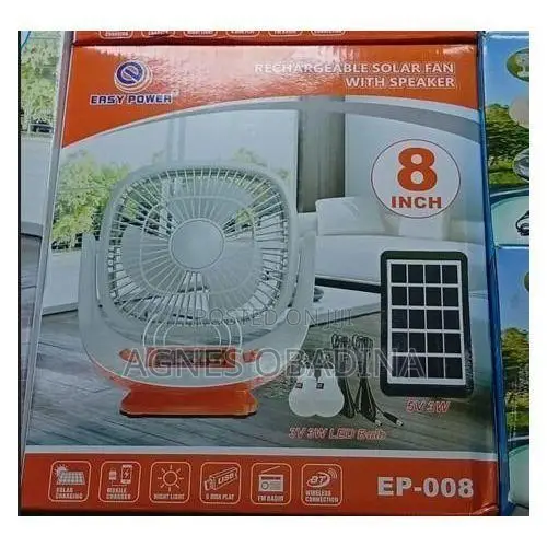 EASY POWER Rechargeable Solar Fan With Speaker EP-008 – 8 Inch