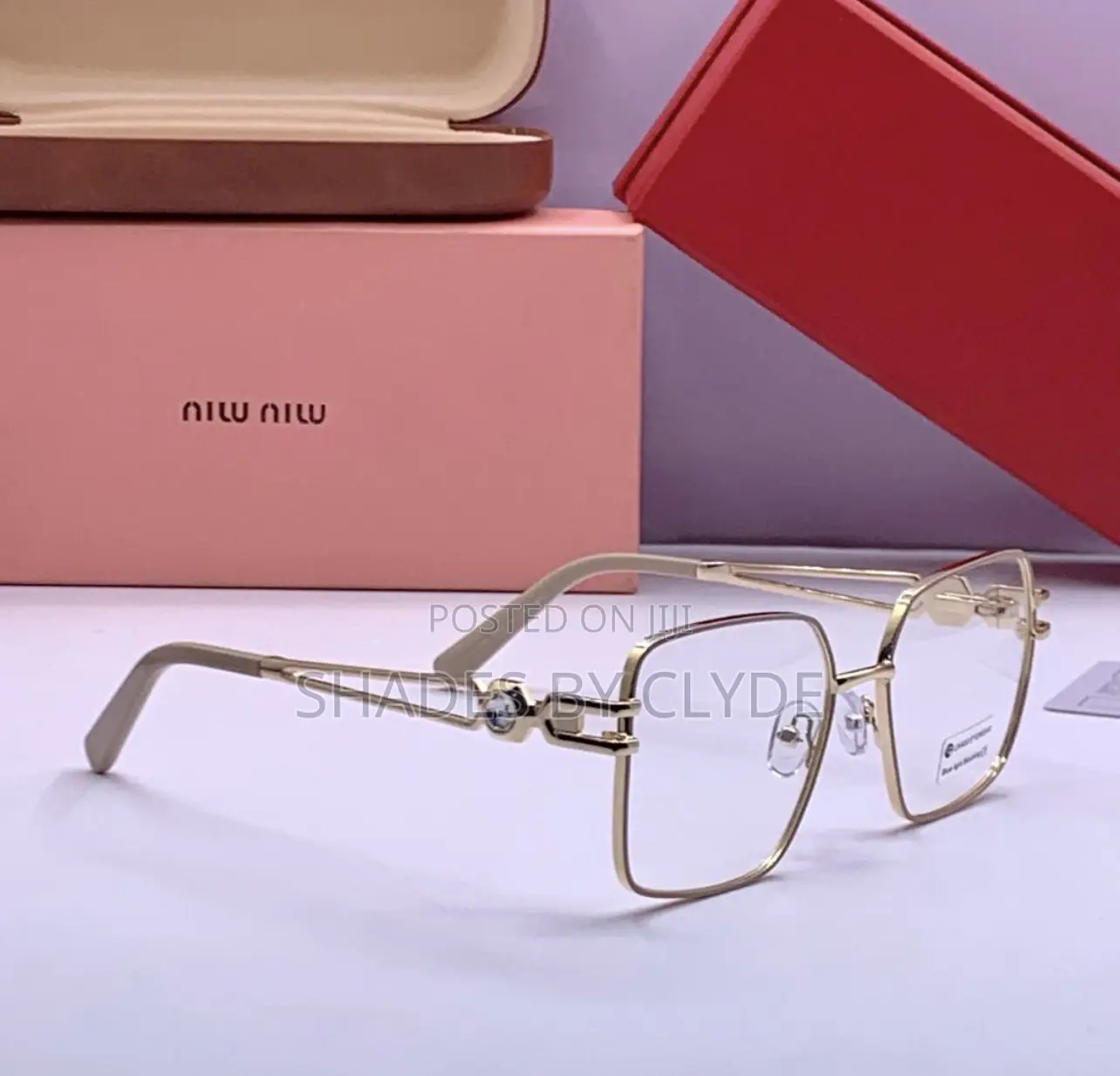 Luxury Miu Miu Inspired Gold Square Frames – Elegant Designer Eyewear