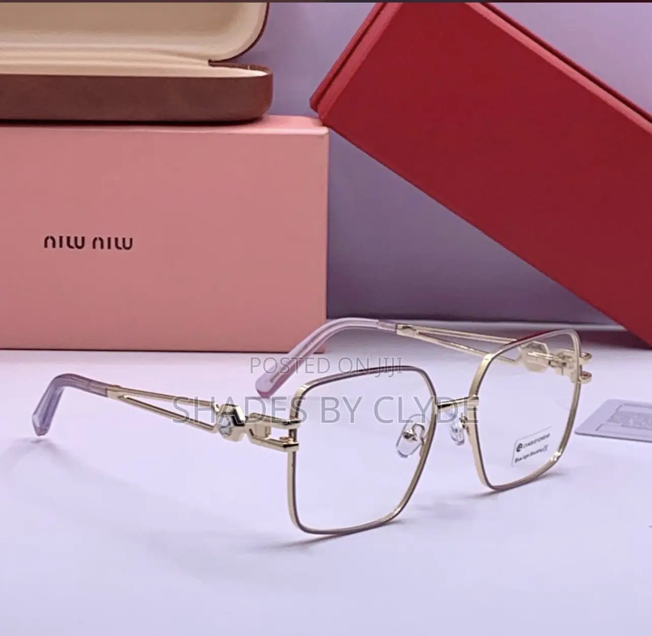 Luxury Miu Miu Inspired Gold Square Frames – Elegant Designer Eyewear