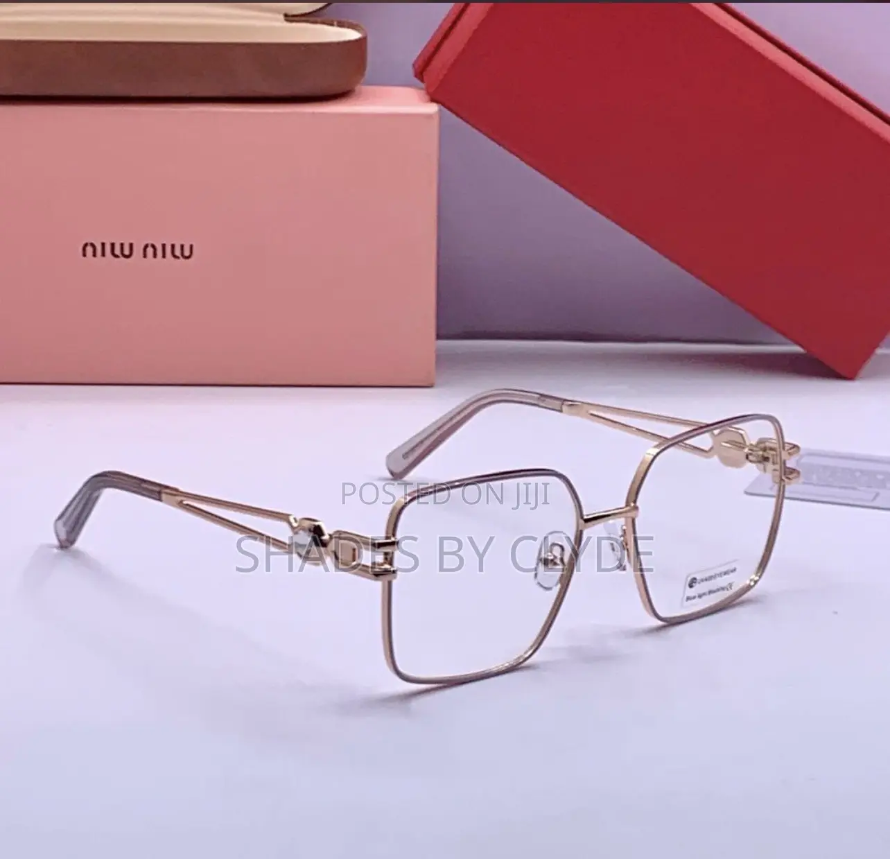 Luxury Miu Miu Inspired Gold Square Frames – Elegant Designer Eyewear