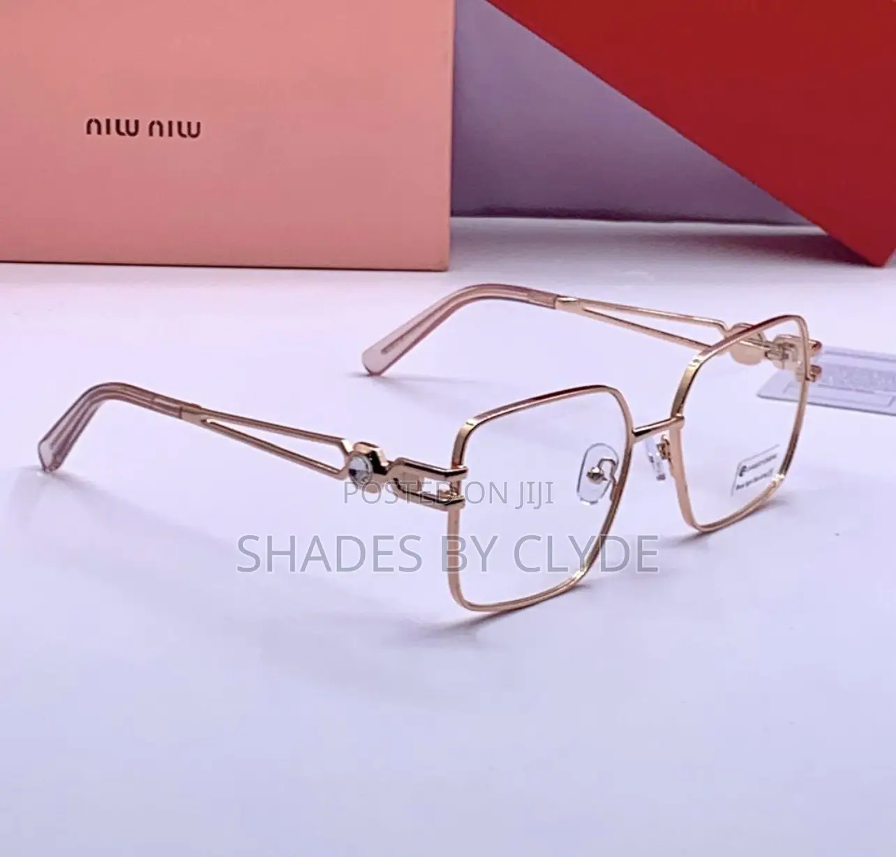 Luxury Miu Miu Inspired Gold Square Frames – Elegant Designer Eyewear