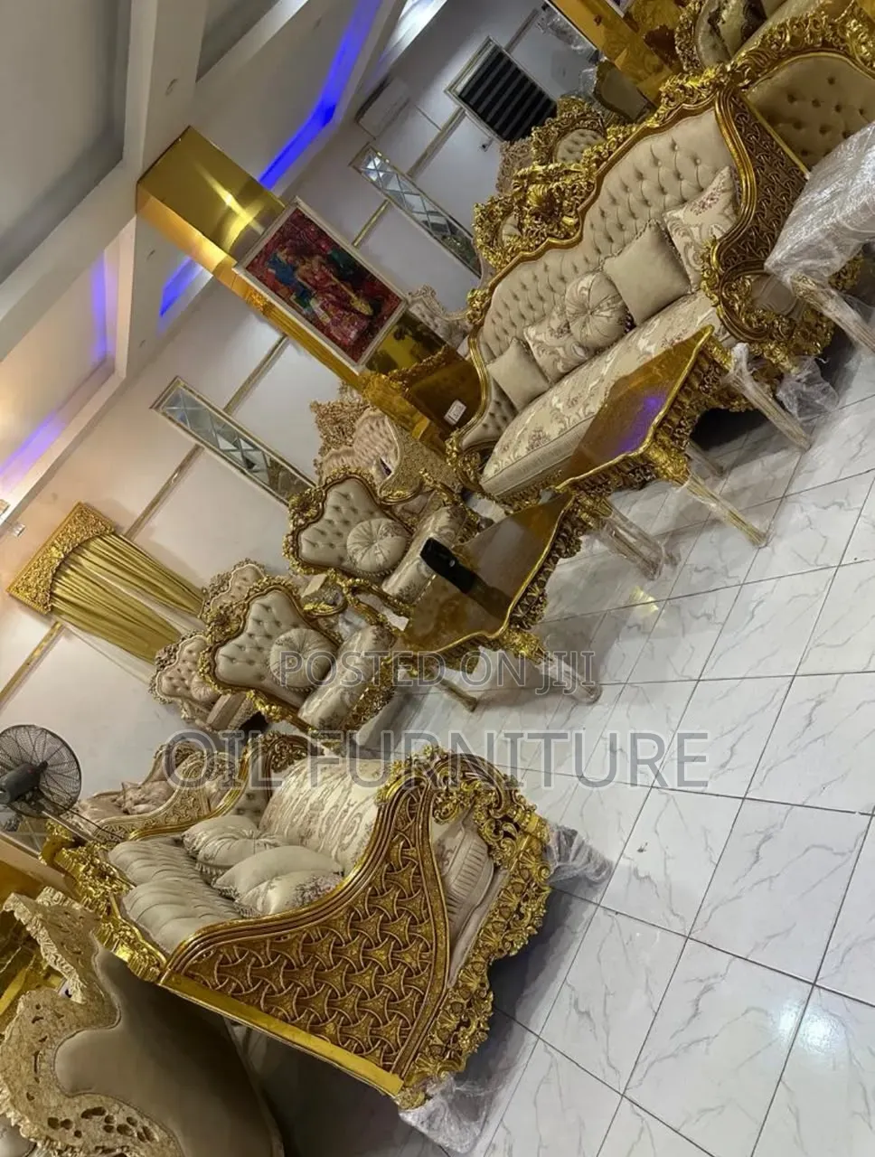 Grand Palace Royal Gold Sofa Set With Matching Coffee Tables