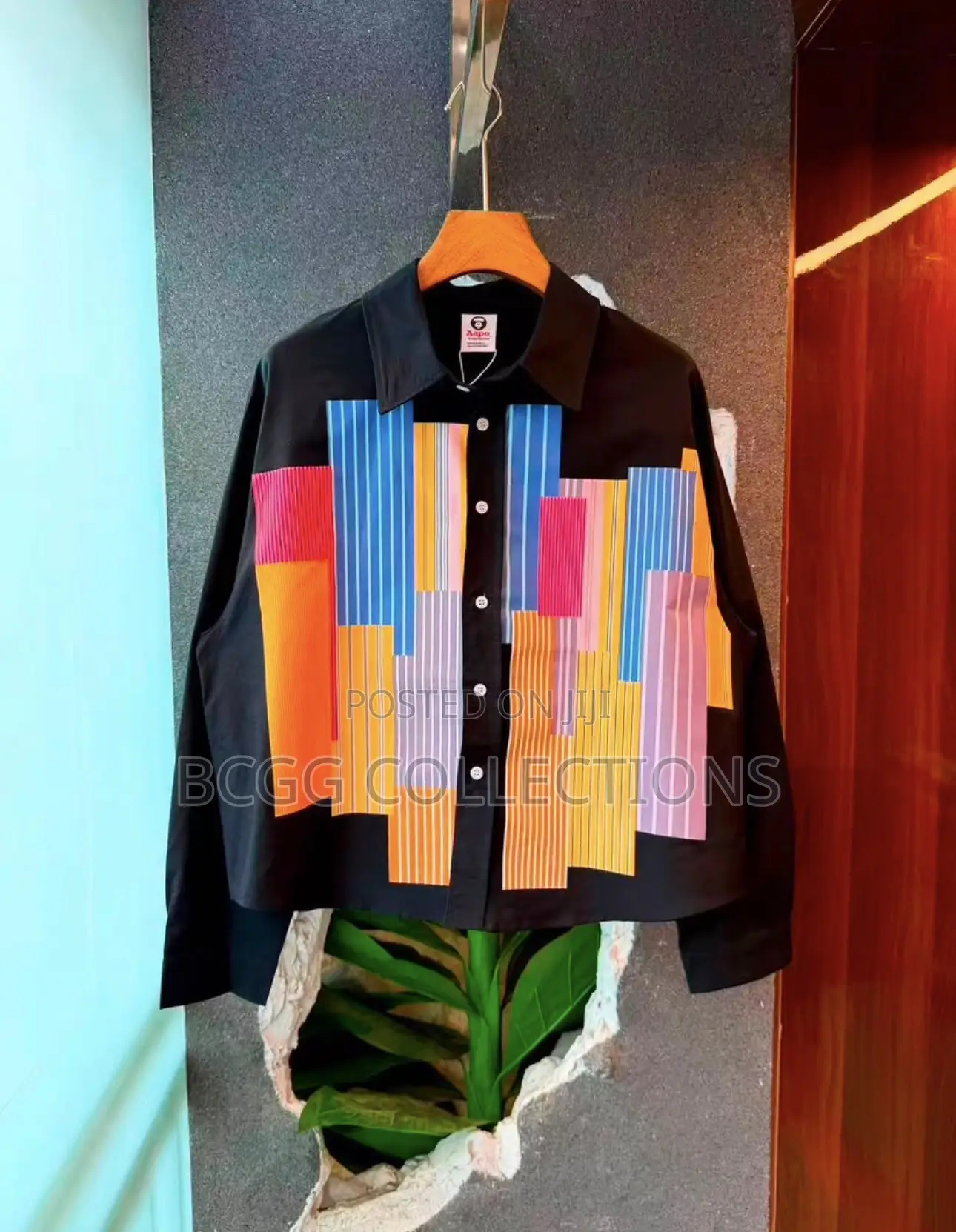Designer Color-Block Stripe Patchwork Statement Shirt