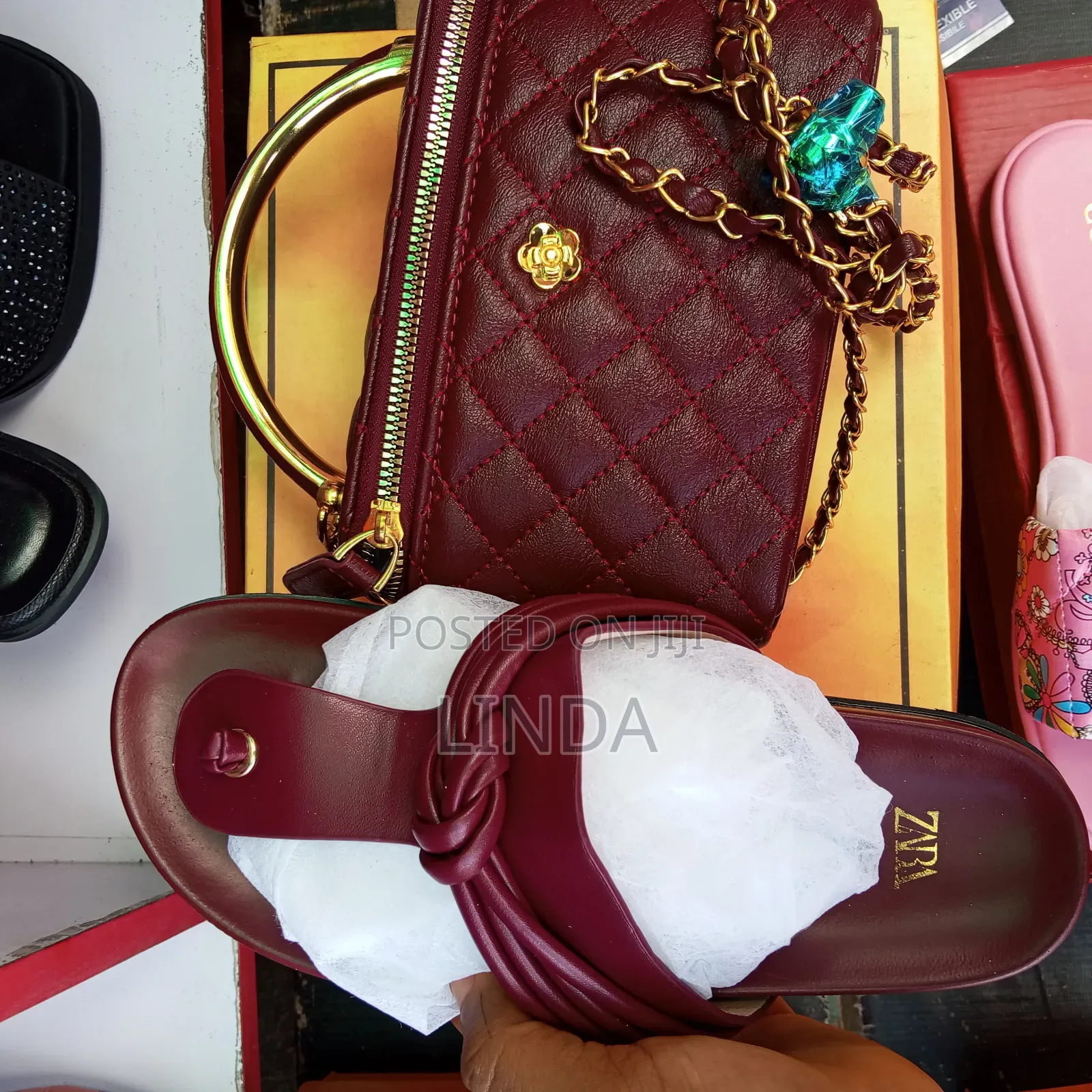 Original Quality Carton Leather Bag With Slippers. (Both Combo)