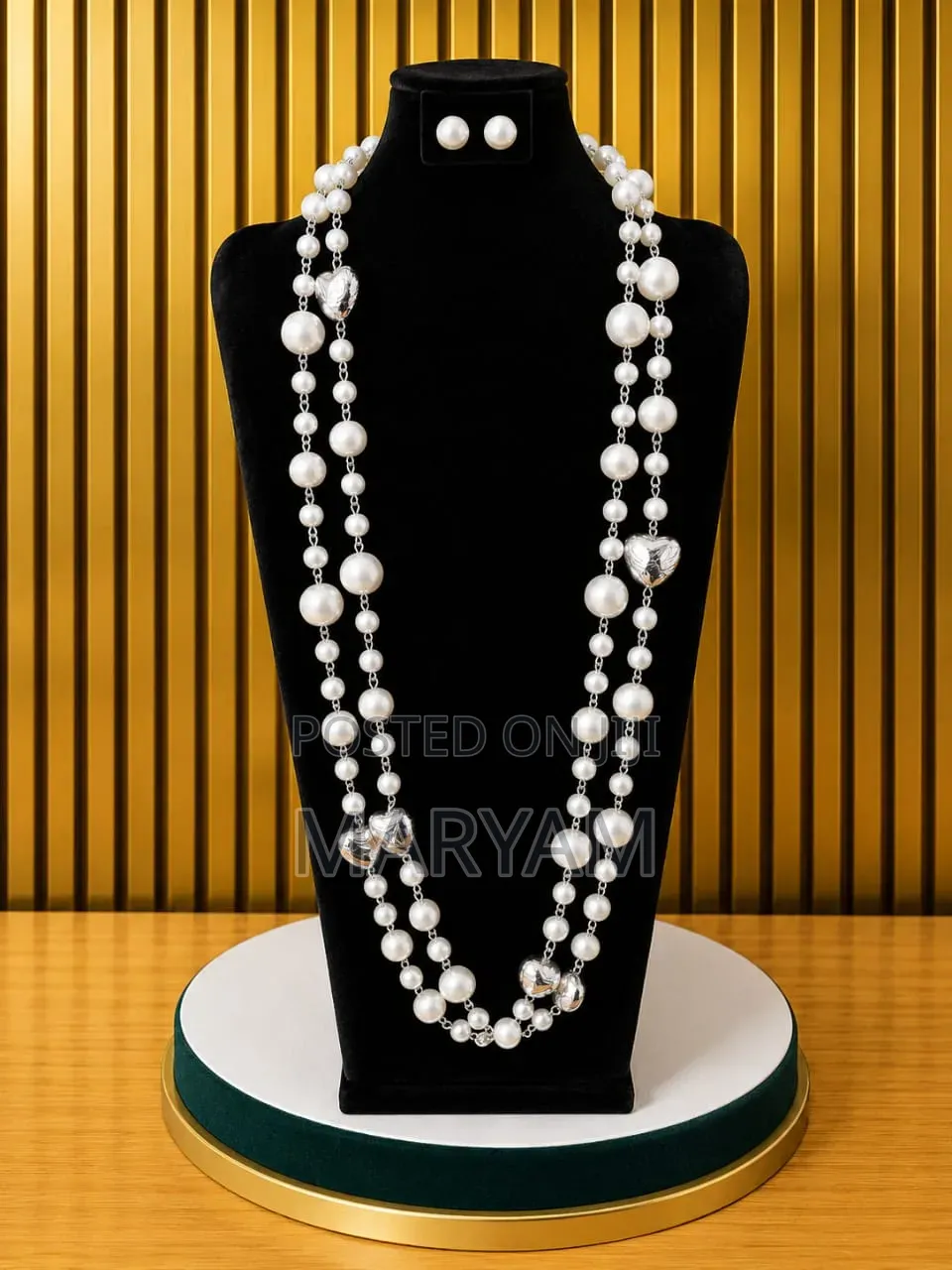 Layered Faux Pearl Long Chain Necklace Stud Earrings